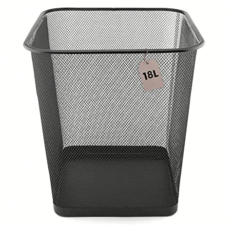 Papelera Malla Metalica 18 Litros Negra Cuadrada 27 x 27 x 30 Cm. Papelera Oficina, Reciclaje, Cubo de Basura, Papelera Escritorio, Cubo Basura Cocina, Papelera Baño, Organizador Escritorio