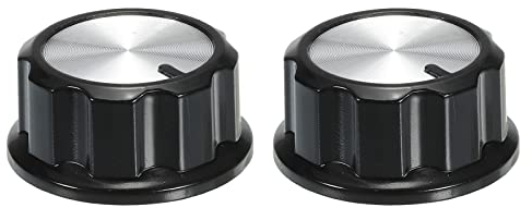 sourcing map Potentiometer-Einstellknopf ABS Gitarrenknopf für E-Gitarre, Endstufen, Stereos, Basslautstärke, 180 Grad, Drehknopf, 6 mm, D-Typ-Schaft, Schwarz / Silber, 2 Stück