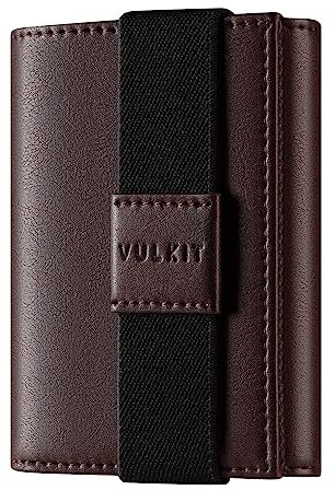 VULKIT Portefeuille Homme Minimaliste Cuir Porte Carte Bancaire Anti Piratage RFID Portefeuilles Trifold avec Porte Monnaie, Marron