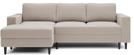 Selsey - Nalika L-förmiges Eckschlafsofa mit Stauraum, beige, hydrophober Velours, linksseitig