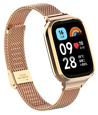 GIOPUEY Correas Compatible con Redmi Watch 3 Active, Pulsera Trenzada de Acero Inoxidable [Resistente al Desgaste] Pulsera - Rose Gold