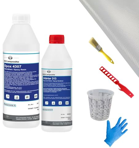DD Composite Reparatursets Epoxidharz mit Härter, Glasfilamentgewebe und Zubehör für Auto, Boot, Modellbau