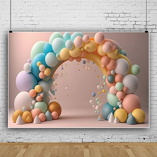 ASDCXZ Baby Geburtstag Party Hintergrund 2.2x1.5m, Rose Blau Gold Bunt Ballon Fotowand, Vinyl Fotobox für Erster Geburtstag Mädchen Junge, Portrait Fotostudios