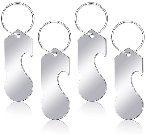 4-Pcs Shopping Chip Key Fob Shopping Trolley Remover for All Shopping Trolleys Key Trolley Spoon Shopping Trolley Remover Key Ring with Bottle Opener Function (Silver), Silver