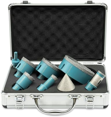 JeeynoTols Corona diamante kit 8 pièces (20/35/50/68/100mm + Punta Diamantata Smussatura 50mm + adattatore con gambo esagonale + adattatore SDS Plus) - M14 broca diamante kit.