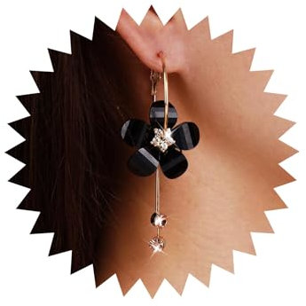 Boho Wedding Acrylic Big Black Red Flower Earrings Dangle Gold Large Pink Floral Hoop Earrings Cz Drop Rose Huggie Unique Resin Petal Daisy Crystal Tassel Statement Summer Beach for Women Prom Party