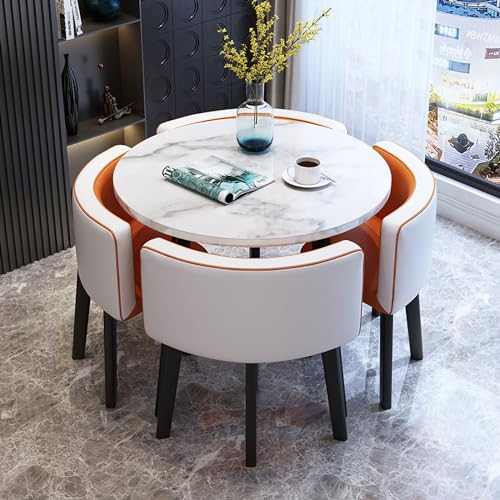KAILODI Esstisch mit 4 Stühlen, Couchtisch und Stühle für 5 Personen, Kombination aus Geschäftstisch und Stuhl, Kleiner Esstisch für 4 Personen, runde Tische, Büro-Konferenztische Style-12 80cm