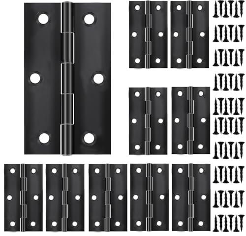 10 PCS Door Hinges 2.6 Inch (67mm) Matt Black Door Hinges for Wooden Gate Windows Closet Drawer Boxes Hinges with 60 Pcs Screws for Wood Internal Door