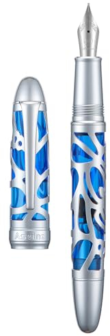 Asvine P80 Piston Filling Fountain Pen Medium Nib, Spider Skeleton Transparent Blue Acrylic Pen Case and Wrench Set