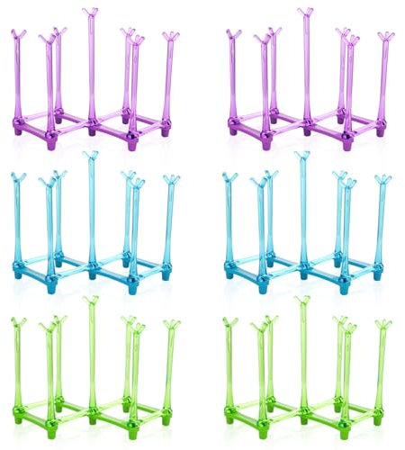 MUXHEL 6 Pcs Retractable Bottle Drying Rack, PP Plastic Cup Drying Rack with Non-Slip Bottom, 3 Colors Collapsible Kitchen Drying Rack for Drinking Glass, Water Bottles