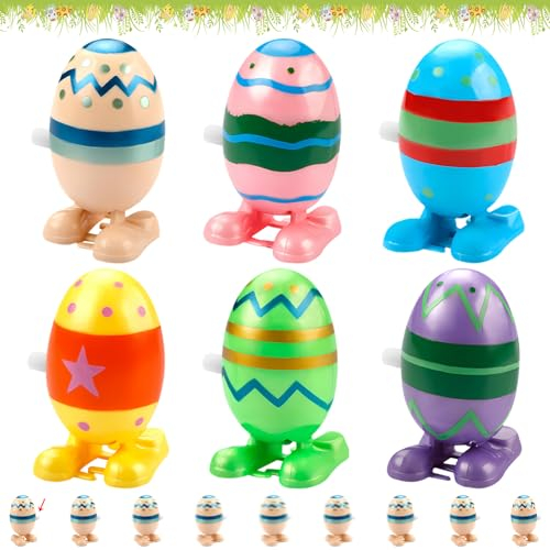 Lets Joy Aufziehspielzeug, 6 Stück Ostereier Uhrwerkspielzeug, Ostern Aufziehspielzeug, Lustig Ostereier Spielzeug, Ostergeschenke Uhrwerkspielzeug, Easter Party Toys für Kinder Osterdeko