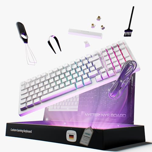 Nyfter - 98% Gaming Keyboard - DOPPELTE Dämpfung, PRE-LUBED Gateron Yellow Switches, HOTSWAPPABLE, 100% RGB Beleuchtung, ISO DE Layout NYFBOARD GEN2 Gaming Tastatur