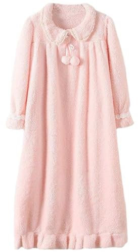 BoQari Camicia da notte a maniche lunghe in flanella da donna e ragazza, camicia da notte per taglie forti, camicia da notte invernale in pile caldo per le donne a maniche lunghe, rosa, XL