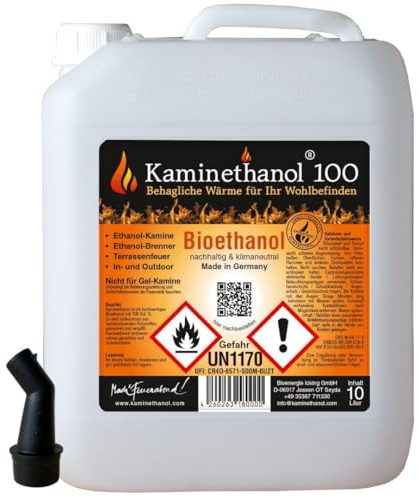 90 L Kaminethanol Bioethanol 96,6 % – 9 x 10 L Kanister mit Ausgießer