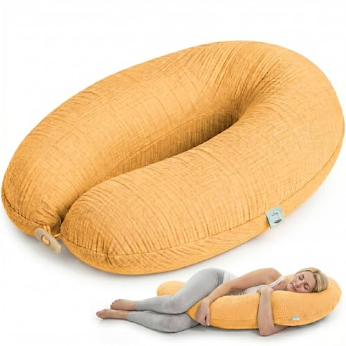 sei Design Stillkissen XXL 190x35 cm, Natur Kapok, Musselin Bezug aus Bio-Baumwolle, Schwangerschaftskissen, Füllmenge anpassbar, ergonomisch geprüft