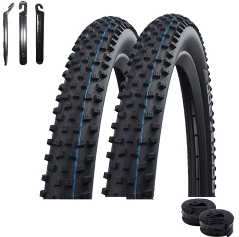 2 x Faltreifen Schwalbe Rocket Ron Evolution Super Ground 29 Schwarz 57-622 (29 x 2.25) + 2 x Schwalbe Schläuche AV19 inkl. Reifenheber