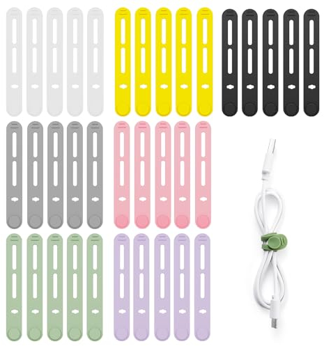 LHOEST 35 Stück Silikon Kabelbinder, Kabelbinder Wiederverschließbar Bunt für Kabelmanagement, Kabel Cable Ladekabel Organizer, Elastischer Silikon Kabelorganizer für Cable Management