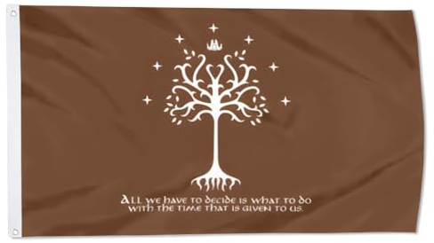 2but Flagge des Baumes von Gondor, der Herr der Ringe, weiße Gondor LOTR Moria Memes mit rechten Flügelmotiven, Banner, 90 x 152 cm, Grau