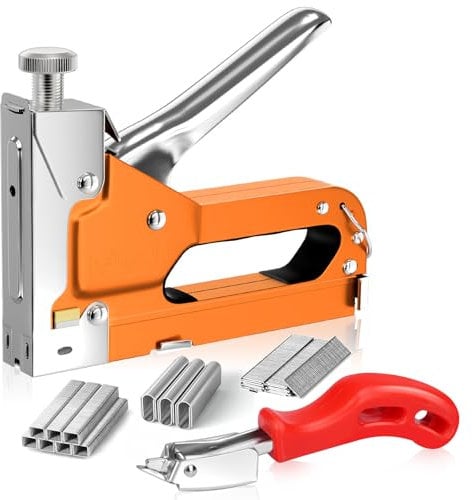 Spillatrice per Legno, Spillatrice Manuale Multifunzione 3 in 1 con 2000 Graffette, Pistola Graffatrice Manuale per Tappezzeria,Decorazione, Mobili,Porte e Finestre,Tessuto,Moquette,con Levapunti