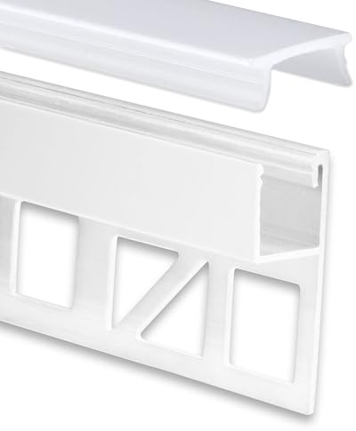 INNOVATE Profilo per Piastrelle a LED in Alluminio, 2 M, Con Copertura Lattiginosa, Guida per Strisce LED, Bianca, Larghezza Max. 10 Mm