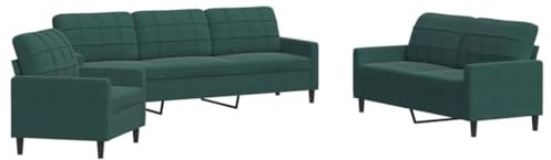 vidaXL 3-TLG. Sofagarnitur mit Kissen Dunkelgrün Samt, Sofa, Fernsehsessel, Sessel, Sofa Set, Relaxsofa, Samtsofa, Wohnzimmermöbel, Sofa gepolstert