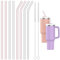 Lot de 8 pailles en verre, 31 cm de long, diamètre : 1 cm, pour gobelet de voyage, Stanley Adventure Quencher, 106 g, avec 2 brosses de nettoyage, réutilisables, roses et transparentes