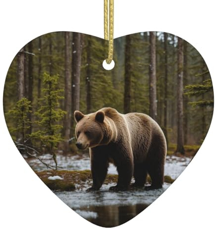 Decorazione per albero di Natale in ceramica con stampa di orso bianco e orso marrone, decorazione per albero di Natale