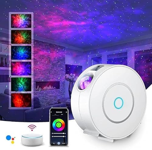 FYHOLD LED WiFi Galaxy Projector, Smart Night Light Kids Adults 3D Star Projector Light with RGB Adjustment/Voice Control/WiFi/Timer Compatible Alexa Google Assistant for Room Decor