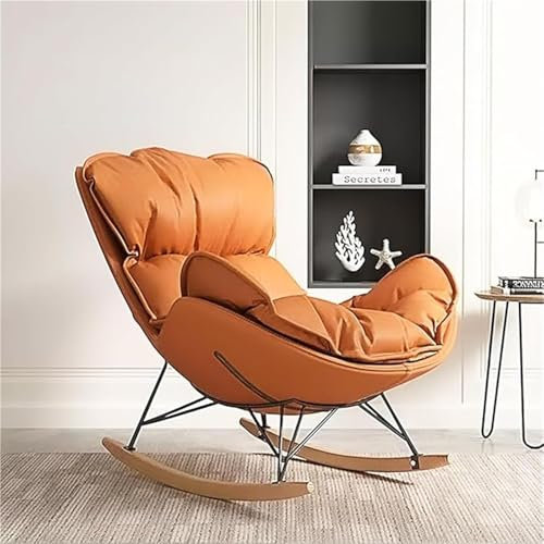 Bequemer Schaukelstuhl mit gepolsterter Sitzfläche und hoher Rückenlehne, Orange, ideal für Wohnzimmer, Schlafzimmer und Büros