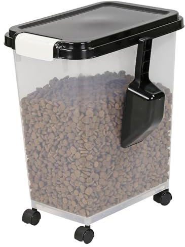 Taylor & Brown 20 Litre Airtight Pet Food Storage Container With Plastic Measuring Scoop Treats For Pet Dog Cat Animal Dry Food Dispenser With Casters, Black