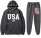 Generisch USA Hoodie Set Herren Amerikanische Flagge Sweatshirt und Hosen Zweiteilige Anzug Set USA-Sweatshirt mit Kapuze und Cargohosen 2-Teiliges für Paare Soild Color Sportanzug