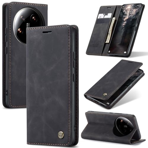 Azororo Handyhülle für Xiaomi 14 Ultra 5G Hülle Premium Lederhülle Flip Case Magnet Tascher Kartenfach Standfunktion Klapphülle Schutzhülle für Xiaomi 14 Ultra, Schwarz