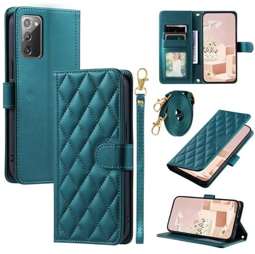 Handyhülle für Samsung Galaxy Note 20 Hülle mit Band Klappbar,Premium Leder Klappbar Tasche Flip Case Magnet Kartenfach Standfunktion Klapphülle Schutzhülle für Samsung Galaxy Note 20(Grün)