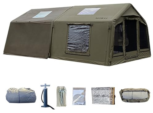 Sport Tent Cotton Canvas flatable Tent with Detachable Awning & TPU Door and Windows,5-6 Person Pop-Up Tent with Stove Jack Hole & Cable Hole