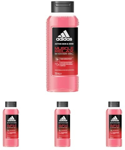 adidas Active Skin & Mind Muscle Relax Duschgel für Männer, feuchtigkeitsspendende Körperpflege für die schnelle Hautregeneration, 250ml (Packung mit 4)