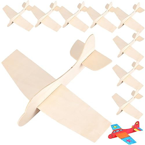 CVUTOVO 10 Stück Holzflugzeugmodell zum Zusammenbauen Leeres Flugzeugspielzeug für Kinder Fördert Malen und Feinmotorik