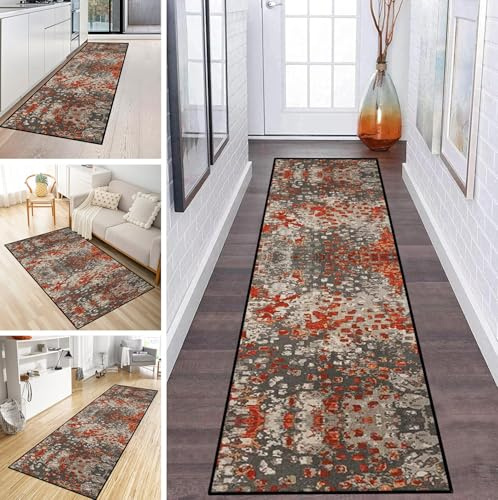 MYYNLI Teppich Läufer Flur rutschfest 70x150cm Rot schwarz abstrakte Kunst Waschbar Meterware Schlafzimmer Korridor Teppichläufer Lang, Länge Anpassbare, Breite 40-120cm