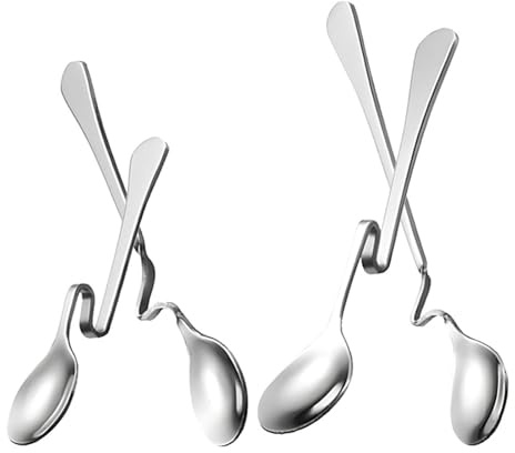 Kaffee Dessertlöffel mit Gebogenem Griff 4 Stück Edelstahl Silber | S Form, Vielseitig Einsetzbar, Leicht zu Reinigen, Angenehmer Griff, für Küche und Cafés