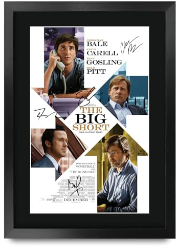 HWC Trading The Big Short 2015 Brad Pitt Geschenke Geduckter Poster Signiertes Autogramm Foto für Fans von Film Memorabilien - A3 Gerahmt