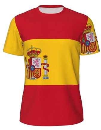KPXXAQT Camiseta de manga corta con estampado de bandera de España para hombre, cómoda, ligera, para gimnasio, correr, ropa casual, NEGRO, 6XL
