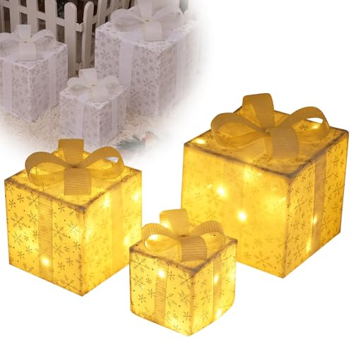 3er Set LED Geschenkbox Weihnachten, LED Geschenkboxen, Deko Geschenke Weihnachten 8 Leuchtmodus, Geschenke Beleuchtung Boxen mit Timer und Fernbedienung für Weihnachtsdekoration Geburtstag Party