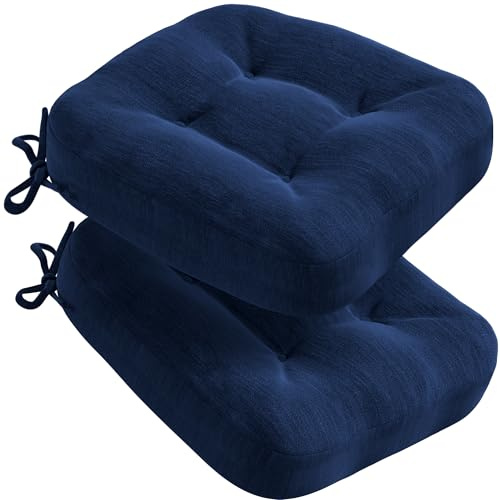 Codi Stuhlkissen 40 x 40 cm, 2er-Set, 8 cm dick, Sitzkissen Outdoor | Marineblau, Memory-Foam-Füllung, wasserabweisender Bezug, rutschfester Halt mit Bindebändern, für Gartenstühle und Balkon