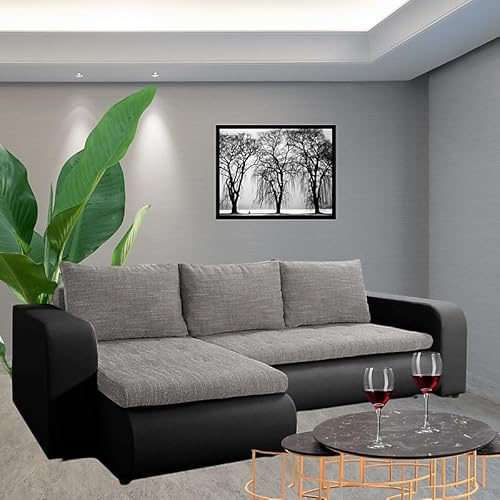 Agritrade AK L-Shaped Corner Sofa Bed with Storage Reversible Side Pull Out Sleep Function Black and Grey - BROOKLYN