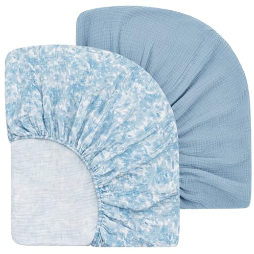 Yukkidds Musselin Spannbettlaken 60x120cm Weiches Baby Bettlaken aus 100% Baumwolle für Babybett Kinderbett Reisebett & Beistellbett Blaue Blumen