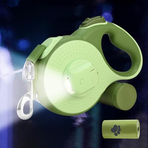 Hundeleine 8M - Hunde Leine Rollleine mit LED-Licht und Kottaschenhalter, Verknotungsfrei Leine, Schnellbremsknopf & Anti-Rutsch Griff, für Hunde Bis 50kg/110lbs, Einkaufen, Training, Reisen