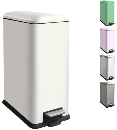 Ullege Mülleimer 45Liter, Tretmülleimer mit Deckel, Softclose, Groß, Weiß | Mülleimer Küche 45L, Edelstahl, Schmaler, Großer Abfalleimer Mit Pedal, Softclose-Deckel, Für Küche,Wohnzimmer,Büro