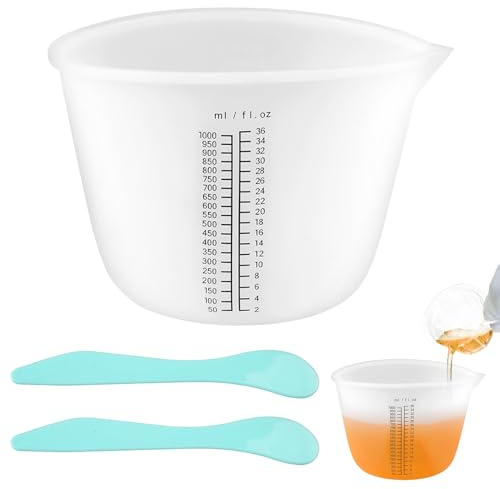 Silikon Messbecher Set, 1000 ml Silikonbecher zum Gießen | Große Mischbecher aus Silikon mit Rührstäbchen, Messbecher für Epoxidharz, für DIY, Handmade, Gießformen, Basteln