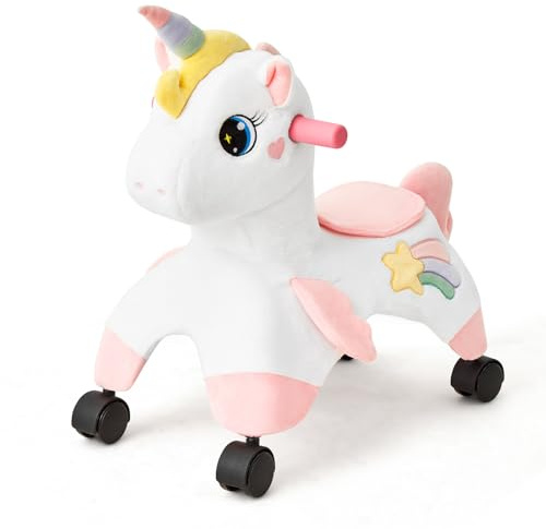 FUNLIO Einhorn Rutschauto ab 1 Jahr mit 360°-Rädern, Niedlich Baby Rutschauto, Entwickelt zur Förderung von Gleichgewicht und Koordination, für Drinnen & Draußen, für 2-5 Kinder, Einfach zu Montieren