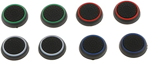 Juego de 4 pares de tapas para mando de PS4/PS3/PS2, silicona, rojo, azul y blanco