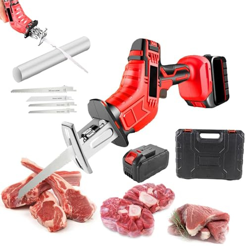 Sierra Eléctrica Para Huesos, Sierra Recíproca De Velocidad Variable 0-3500RPM Con Batería De 6Ah Y 4 Hojas, Sierra Manual Ligera Para Cortar Carne, Para Cortar Metal, Madera Y Plástico